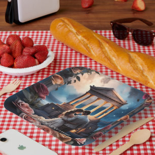 Beautiful Bride & Groom Standing by the Sea Paper Plates
