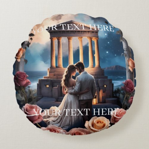 Beautiful Bride  Groom Standing by the Sea Round Pillow