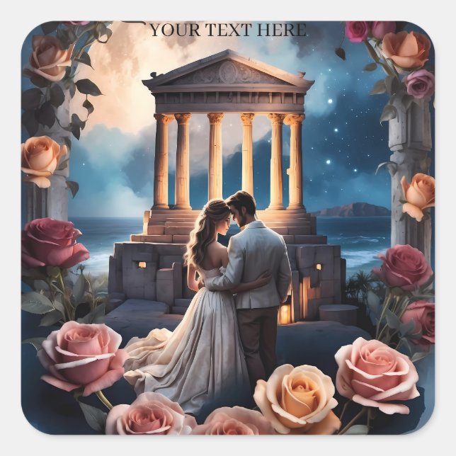 Beautiful Bride & Groom Standing by the Sea Square Sticker (Front)