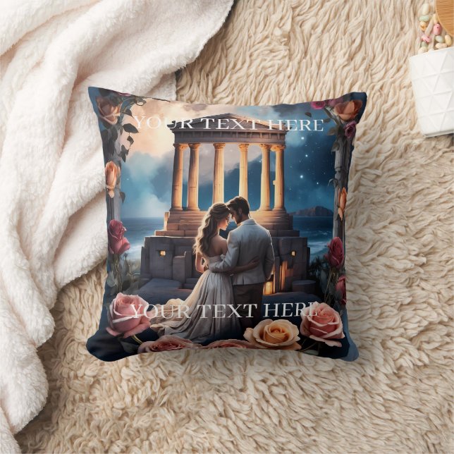 Beautiful Bride & Groom Standing by the Sea Throw Pillow (Blanket)