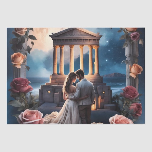 Beautiful Bride & Groom Standing by the Sea Tissue Paper (Front)