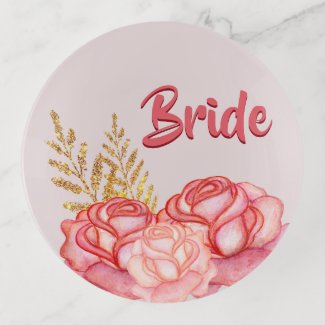 Beautiful Bride Trio Of Roses And Gold Leaves Trinket Trays