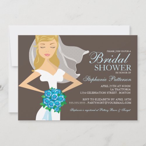 Beautiful Bride w Bouquet Bridal Shower Invitation