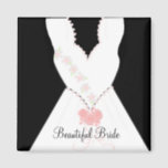 Beautiful Bride Wedding Gown Magnet<br><div class="desc">A beautiful white wedding gown with delicate pink floral design and a pink bouquet. Says 'beautiful bride' saying can be changed if so desired.</div>