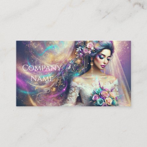 Beautiful Bride with Colorful Glitter Design Business Card