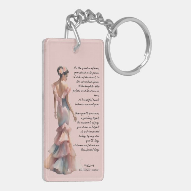 Beautiful Bridesmaid Dusty Pink Dedicated Ode  Keychain (Back Left)