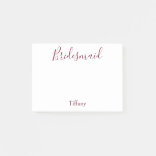 Beautiful Bridesmaid White and Burgundy Post-it Notes
