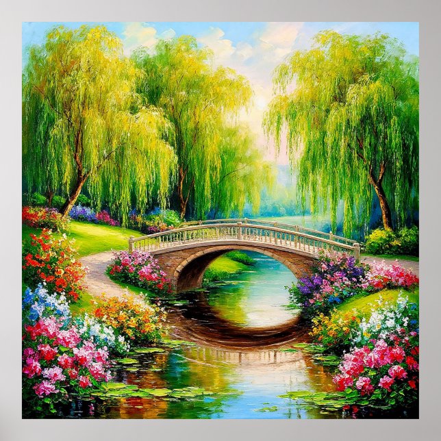 Beautiful Bridge in a Blooming Landscape Poster (Front)