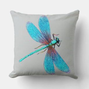 Beautiful Bright Blue Turquoise Dragonfly Throw Pillow