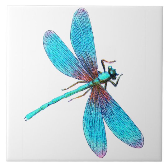 Beautiful Bright Blue Turquoise Dragonfly Tile