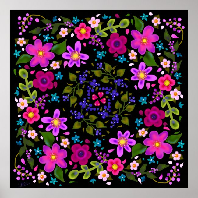 Beautiful Bright Boho Flowers Pink and Periwinkle