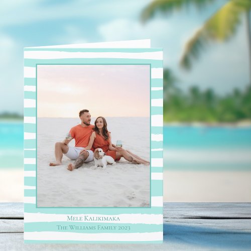 Beautiful Bright Coastal Teal Beach Photo Folded Holiday Card