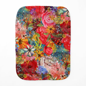 Beautiful Bright Colorful Abstract Floral Pattern Baby Burp Cloth