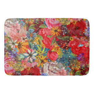 Beautiful Bright Colorful Abstract Floral Pattern Bath Mat