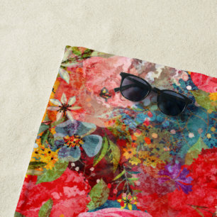 Beautiful Bright Colorful Abstract Floral Pattern Beach Towel