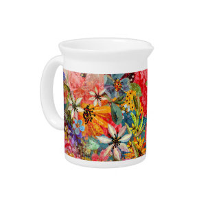 Beautiful Bright Colorful Abstract Floral Pattern Beverage Pitcher