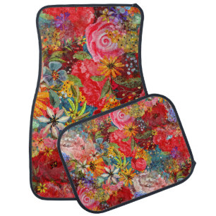 Beautiful Bright Colorful Abstract Floral Pattern Car Floor Mat