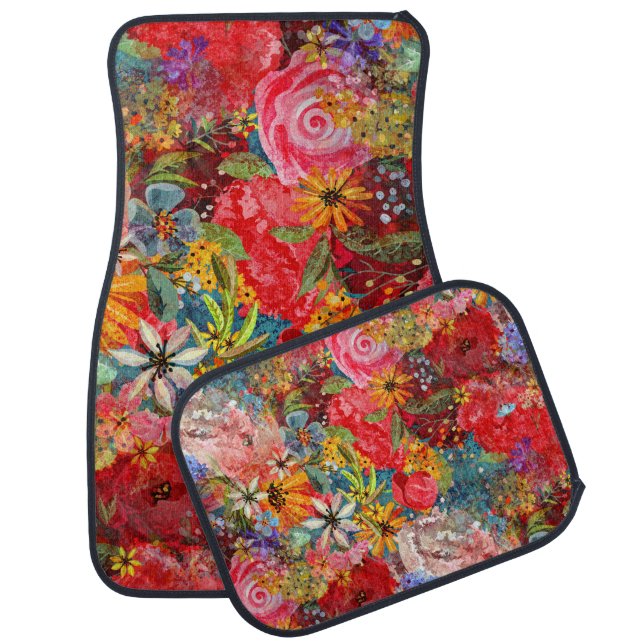 Beautiful Bright Colorful Abstract Floral Pattern Car Floor Mat (Set)