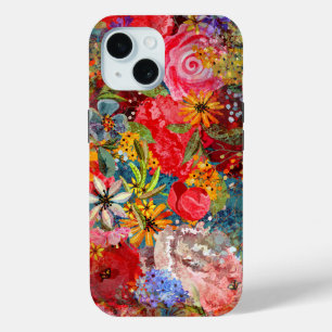 Beautiful Bright Colorful Abstract Floral Pattern iPhone 15 Case