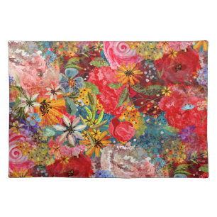 Beautiful Bright Colorful Abstract Floral Pattern Cloth Placemat