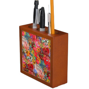 Beautiful Bright Colorful Abstract Floral Pattern Desk Organizer