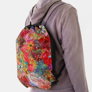 Beautiful Bright Colorful Abstract Floral Pattern Drawstring Bag