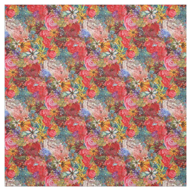 Beautiful Bright Colorful Abstract Floral Pattern Fabric (Swatch)