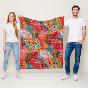 Beautiful Bright Colorful Abstract Floral Pattern Fleece Blanket