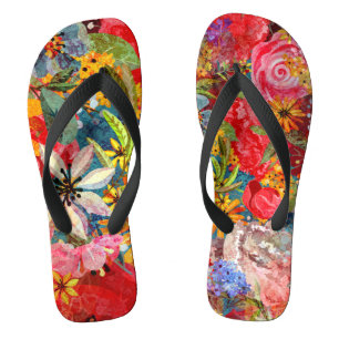 Beautiful Bright Colorful Abstract Floral Pattern Flip Flops