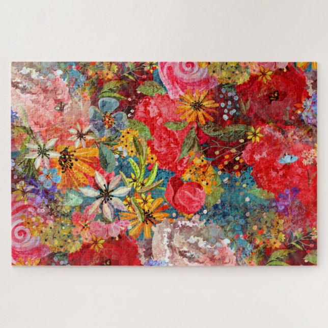 Beautiful Bright Colorful Abstract Floral Pattern Jigsaw Puzzle (Horizontal)