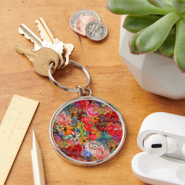 Beautiful Bright Colorful Abstract Floral Pattern Keychain (Desk)