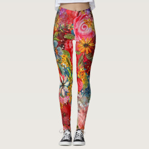 Beautiful Bright Colorful Abstract Floral Pattern Leggings