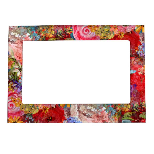 Beautiful Bright Colorful Abstract Floral Pattern Magnetic Frame (Front)