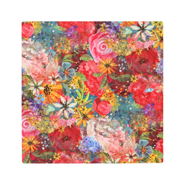 Beautiful Bright Colorful Abstract Floral Pattern Metal Print (Front)