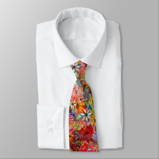 Beautiful Bright Colorful Abstract Floral Pattern Neck Tie