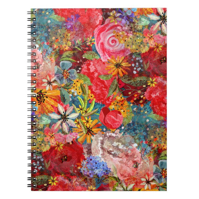 Beautiful Bright Colorful Abstract Floral Pattern Notebook (Front)