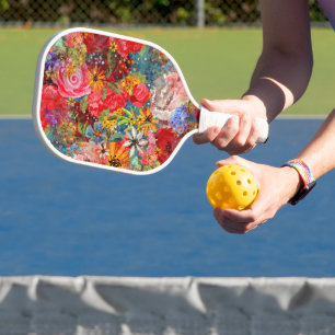 Beautiful Bright Colorful Abstract Floral Pattern Pickleball Paddle