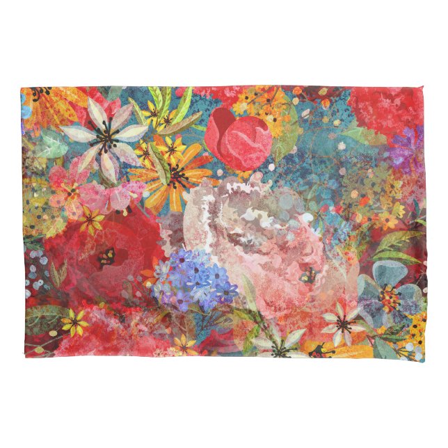 Beautiful Bright Colorful Abstract Floral Pattern Pillow Case (Front)