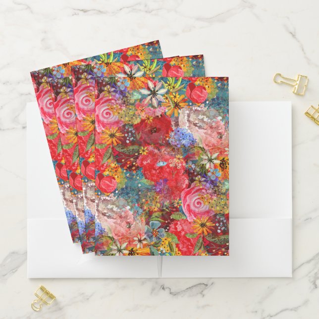Beautiful Bright Colorful Abstract Floral Pattern Pocket Folder (In Situ)