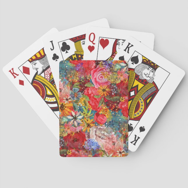 Beautiful Bright Colorful Abstract Floral Pattern Poker Cards (Back)