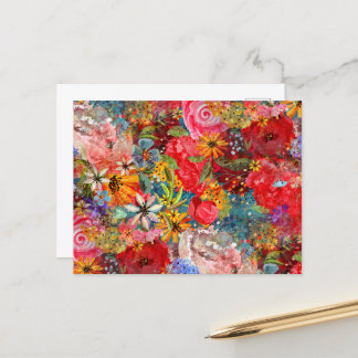 Beautiful Bright Colorful Abstract Floral Pattern Postcard