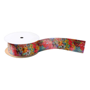 Beautiful Bright Colorful Abstract Floral Pattern Satin Ribbon