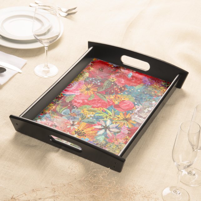 Beautiful Bright Colorful Abstract Floral Pattern Serving Tray (Front)