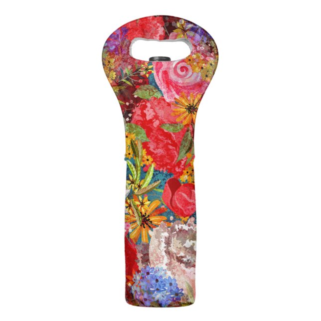 Beautiful Bright Colorful Abstract Floral Pattern Wine Bag (Front)
