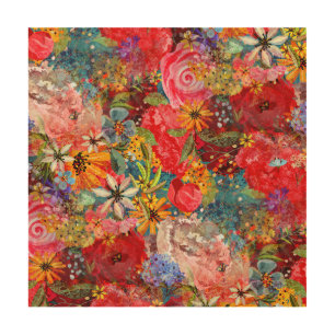 Beautiful Bright Colorful Abstract Floral Pattern Wood Wall Art