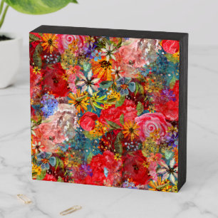 Beautiful Bright Colorful Abstract Floral Pattern Wooden Box Sign