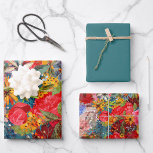 Beautiful Bright Colorful Abstract Floral Pattern Wrapping Paper Sheets