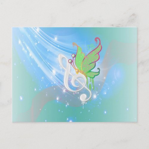 Beautiful bright cool white music note butterfly postcard