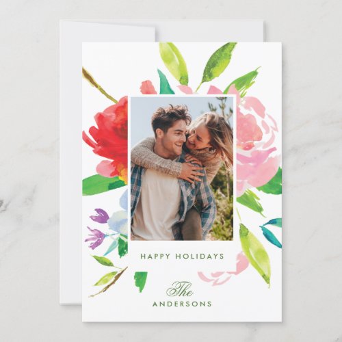 Beautiful Bright Floral Christmas Photo Card