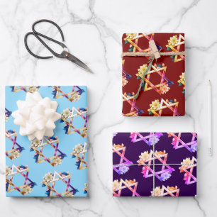 Beautiful Bright Floral Star of David Jewish Event Wrapping Paper Sheets